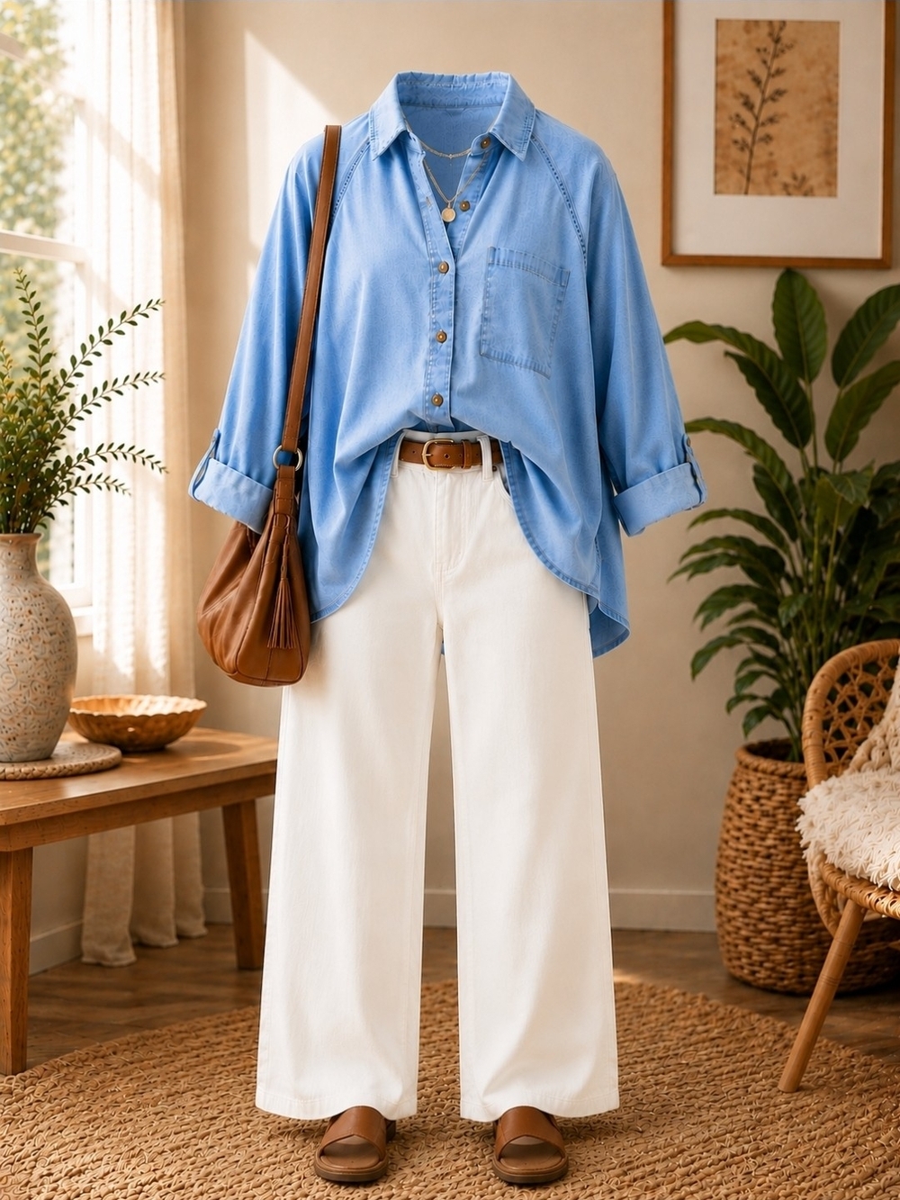 NWT Women's Size XXL Light Blue Chambray Button Down.
